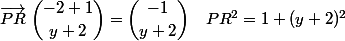 \vec{PR}\ \dbinom{-2+1}{y+2}=\dbinom{-1}{y+2} \quad PR^2=1+(y+2)^2